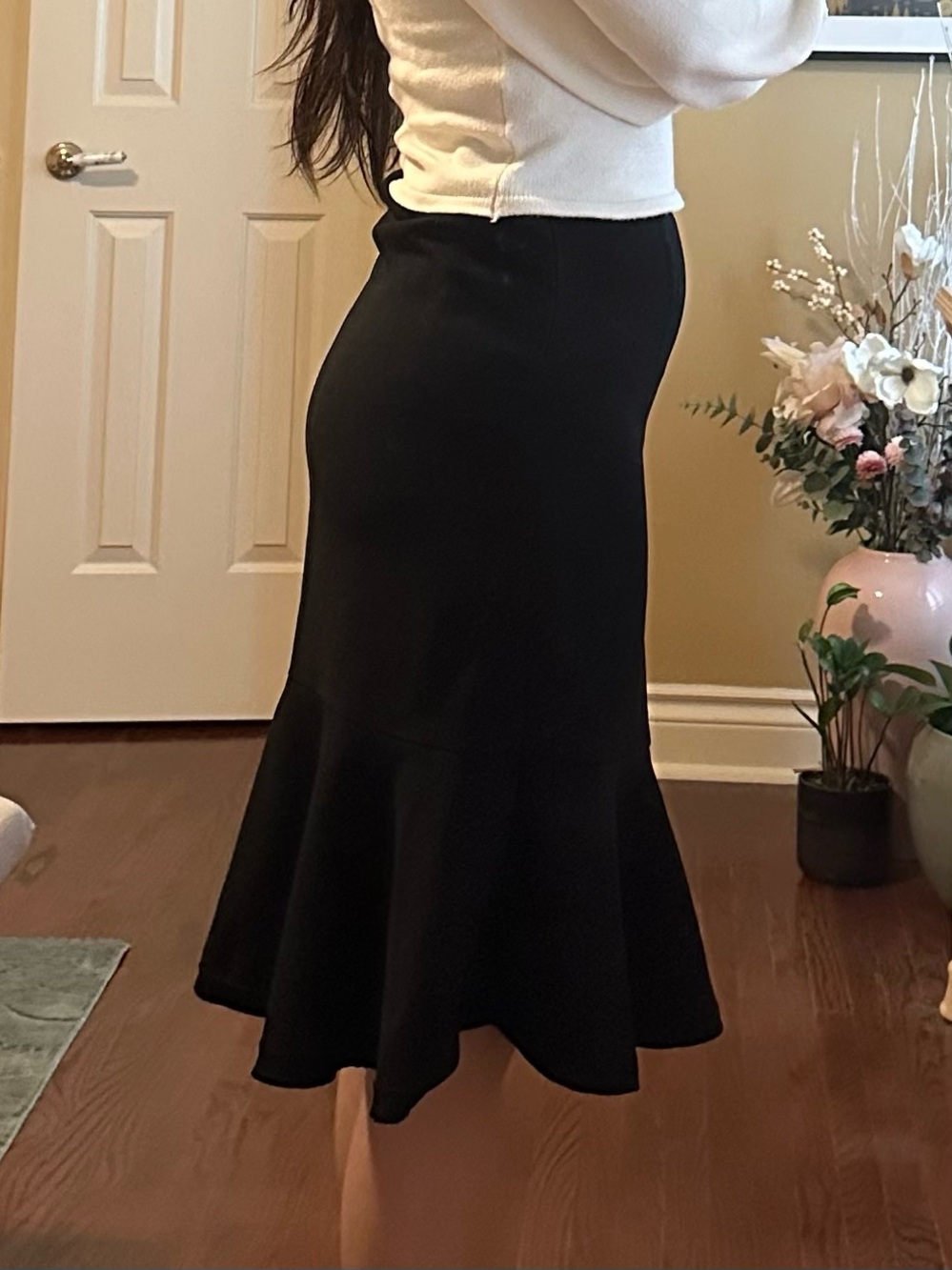 Women's Black Flared Midi Skirt